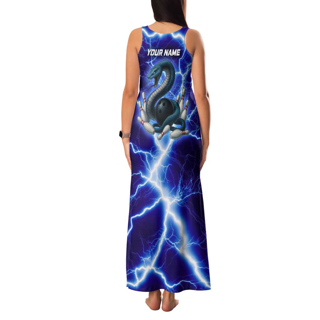 Snake and Bowling Ball Design Family Matching Tank Maxi Dress and Hawaiian Shirt with Lightning Background and Custom Team Name Text - Wonder Print Shop