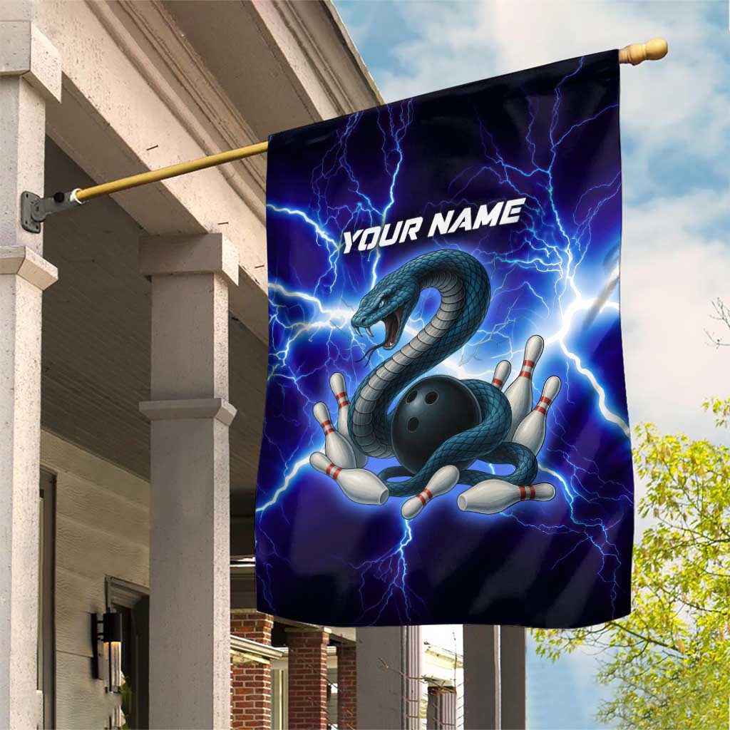 Snake and Bowling Ball Design Garden Flag with Lightning Background and Custom Team Name Text - Wonder Print Shop