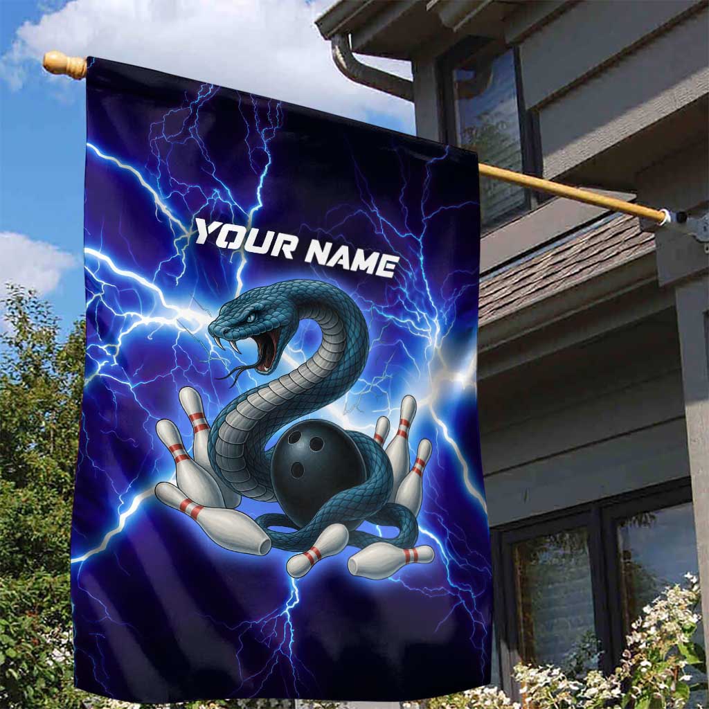 Snake and Bowling Ball Design Garden Flag with Lightning Background and Custom Team Name Text - Wonder Print Shop