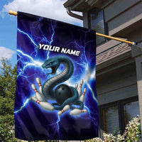 Snake and Bowling Ball Design Garden Flag with Lightning Background and Custom Team Name Text - Wonder Print Shop