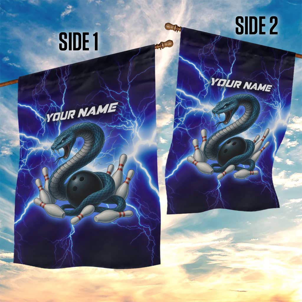 Snake and Bowling Ball Design Garden Flag with Lightning Background and Custom Team Name Text - Wonder Print Shop