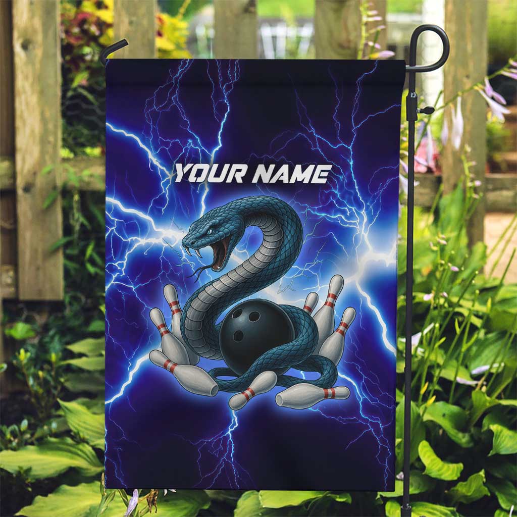 Snake and Bowling Ball Design Garden Flag with Lightning Background and Custom Team Name Text - Wonder Print Shop