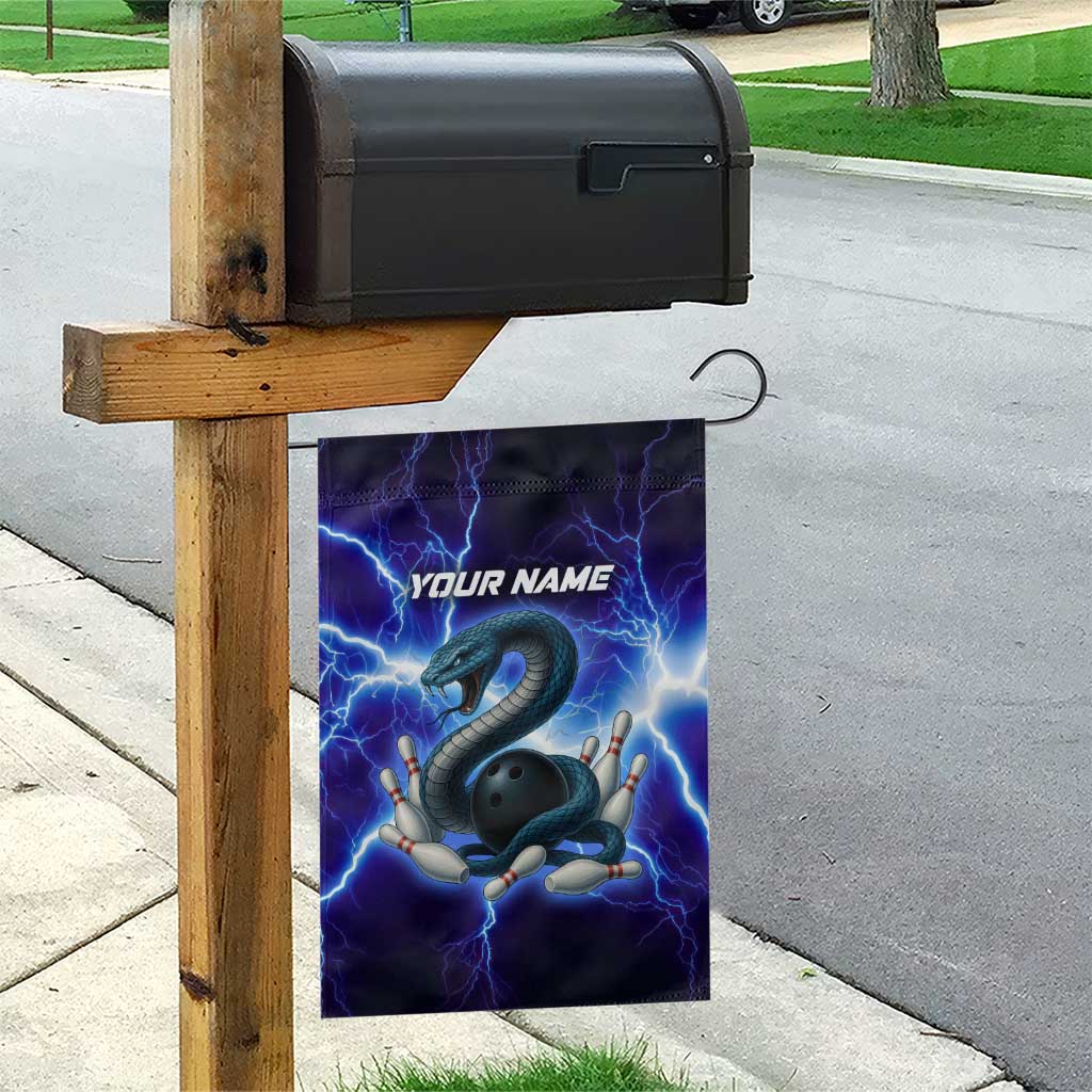 Snake and Bowling Ball Design Garden Flag with Lightning Background and Custom Team Name Text - Wonder Print Shop