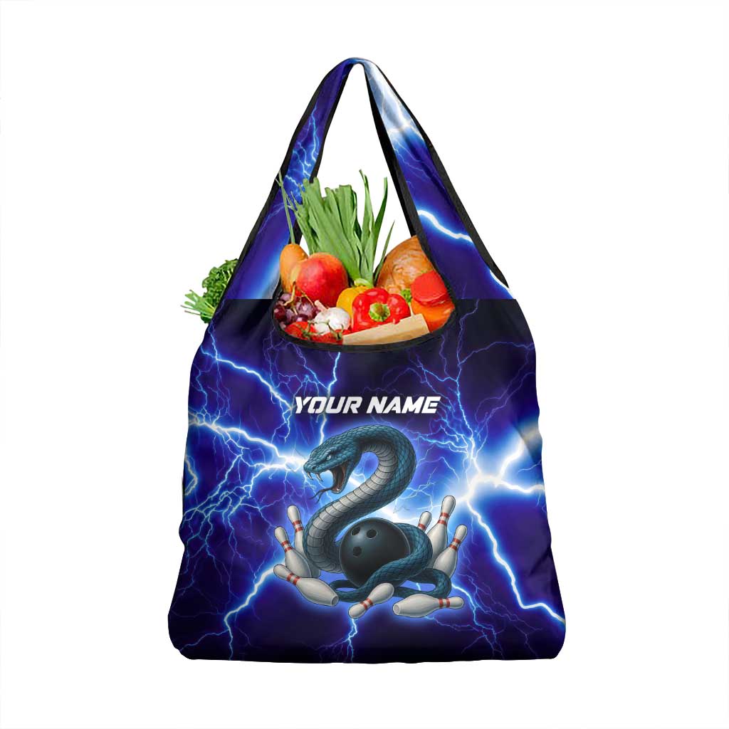 Snake and Bowling Ball Design Grocery Bag with Lightning Background and Custom Team Name Text - Wonder Print Shop