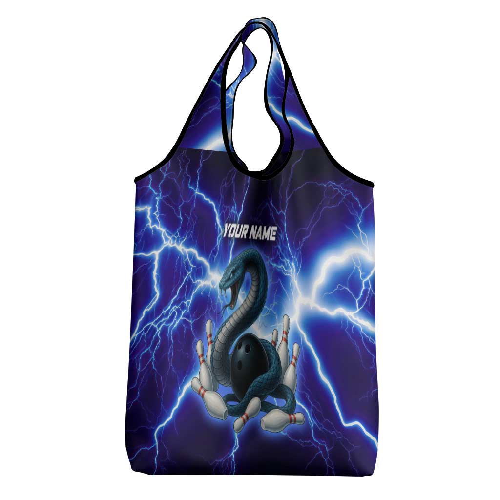 Snake and Bowling Ball Design Grocery Bag with Lightning Background and Custom Team Name Text - Wonder Print Shop