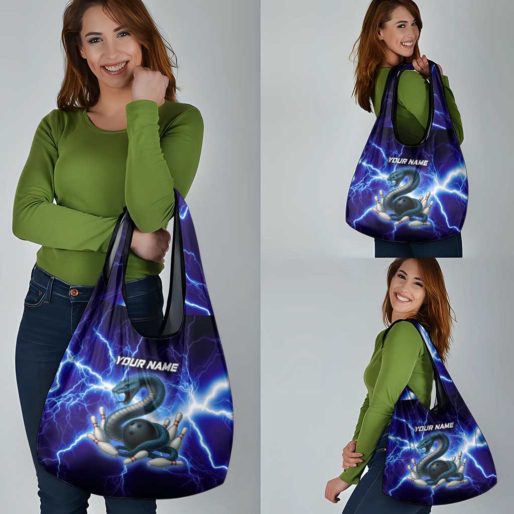 Snake and Bowling Ball Design Grocery Bag with Lightning Background and Custom Team Name Text - Wonder Print Shop