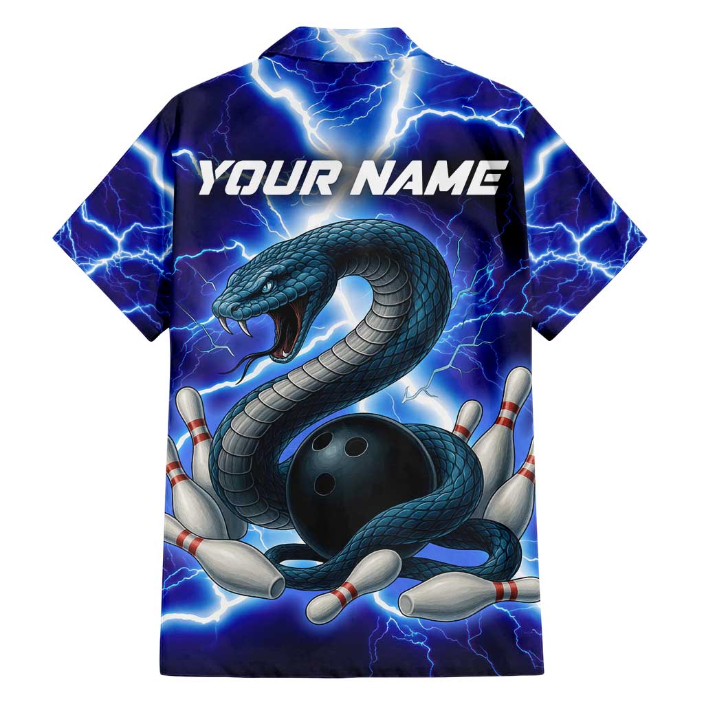 Snake and Bowling Ball Design Hawaiian Shirt with Lightning Background and Custom Team Name Text - Wonder Print Shop