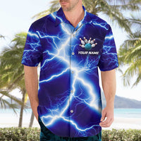 Snake and Bowling Ball Design Hawaiian Shirt with Lightning Background and Custom Team Name Text - Wonder Print Shop