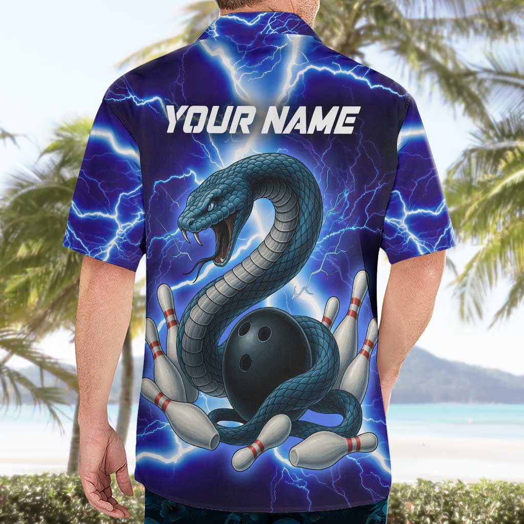 Snake and Bowling Ball Design Hawaiian Shirt with Lightning Background and Custom Team Name Text - Wonder Print Shop