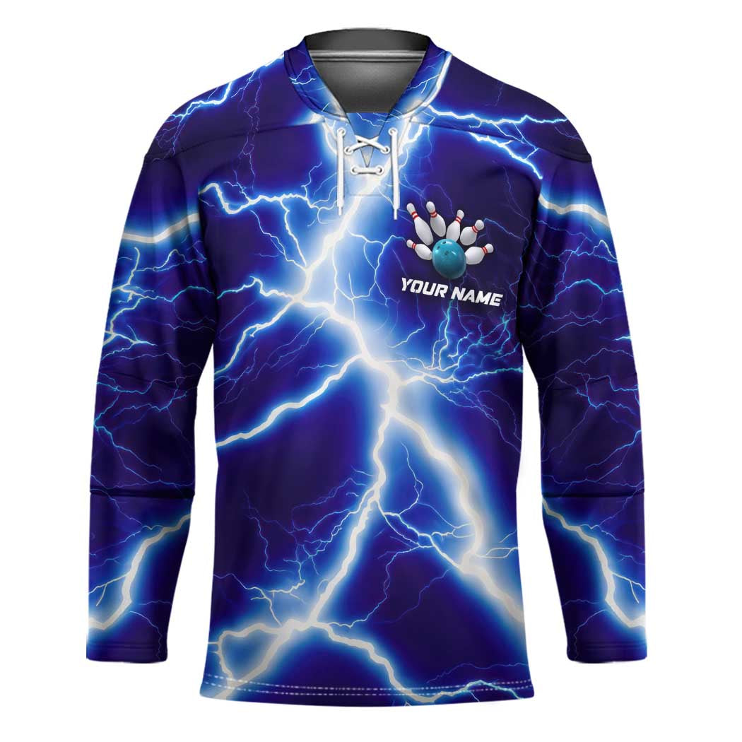 Snake and Bowling Ball Design Hockey Jersey with Lightning Background and Custom Team Name Text - Wonder Print Shop