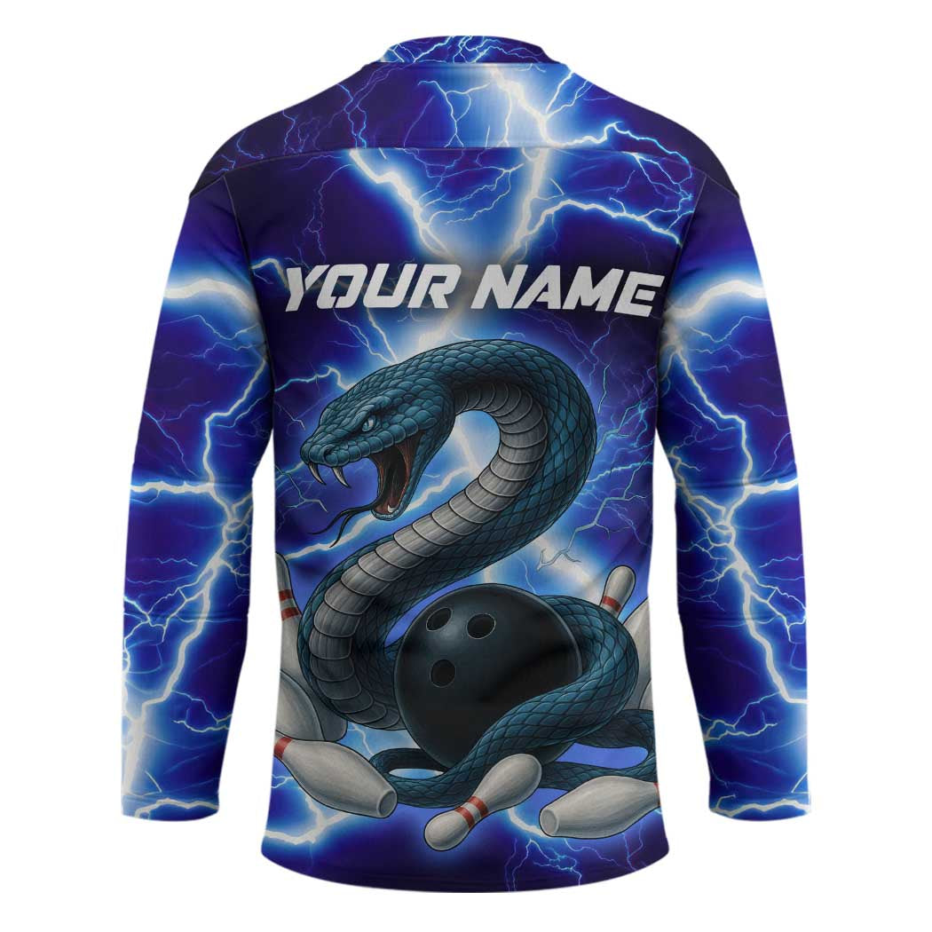 Snake and Bowling Ball Design Hockey Jersey with Lightning Background and Custom Team Name Text - Wonder Print Shop