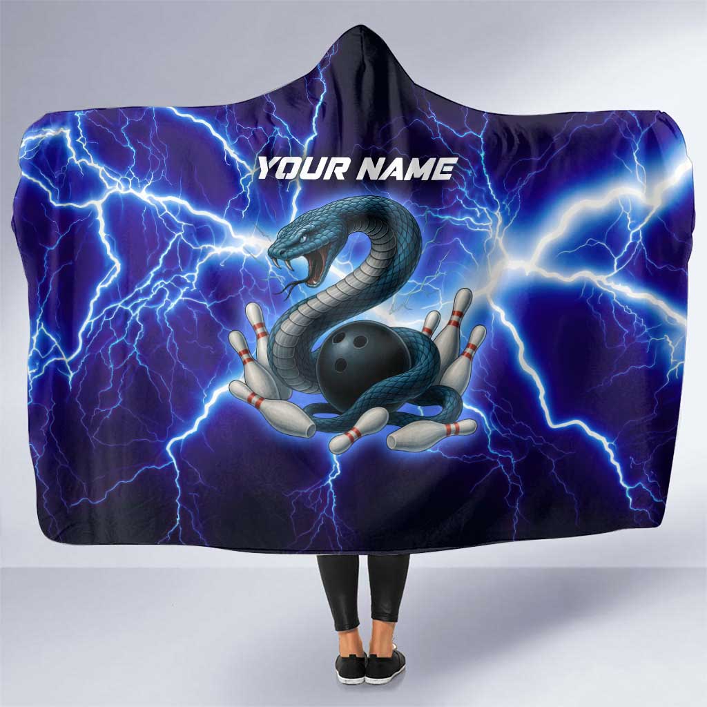 Snake and Bowling Ball Design Hooded Blanket with Lightning Background and Custom Team Name Text - Wonder Print Shop