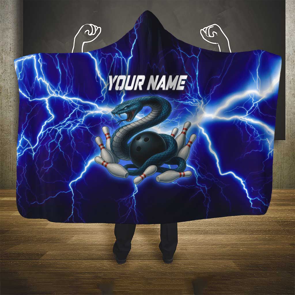 Snake and Bowling Ball Design Hooded Blanket with Lightning Background and Custom Team Name Text - Wonder Print Shop