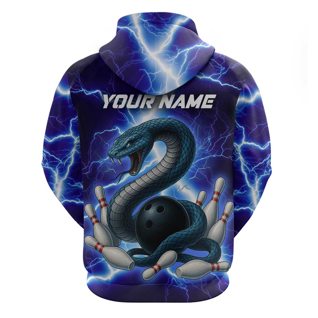 Snake and Bowling Ball Design Hoodie with Lightning Background and Custom Team Name Text - Wonder Print Shop