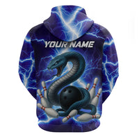 Snake and Bowling Ball Design Hoodie with Lightning Background and Custom Team Name Text - Wonder Print Shop