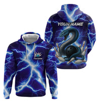 Snake and Bowling Ball Design Hoodie with Lightning Background and Custom Team Name Text - Wonder Print Shop