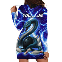 Snake and Bowling Ball Design Hoodie Dress with Lightning Background and Custom Team Name Text - Wonder Print Shop
