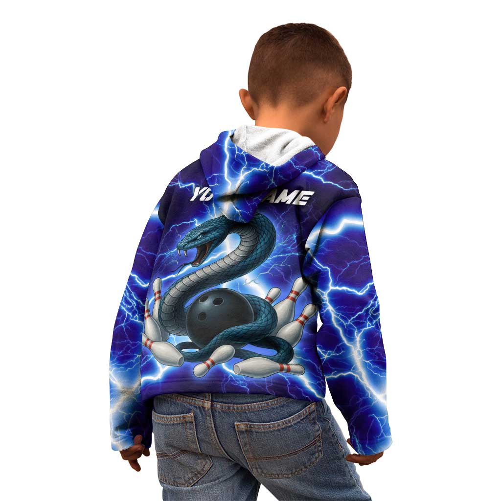 Snake and Bowling Ball Design Kid Hoodie with Lightning Background and Custom Team Name Text - Wonder Print Shop