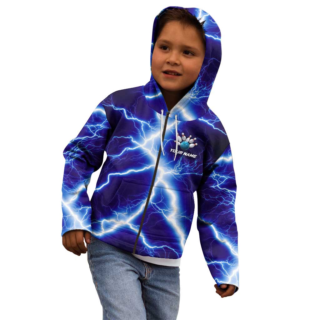 Snake and Bowling Ball Design Kid Hoodie with Lightning Background and Custom Team Name Text - Wonder Print Shop