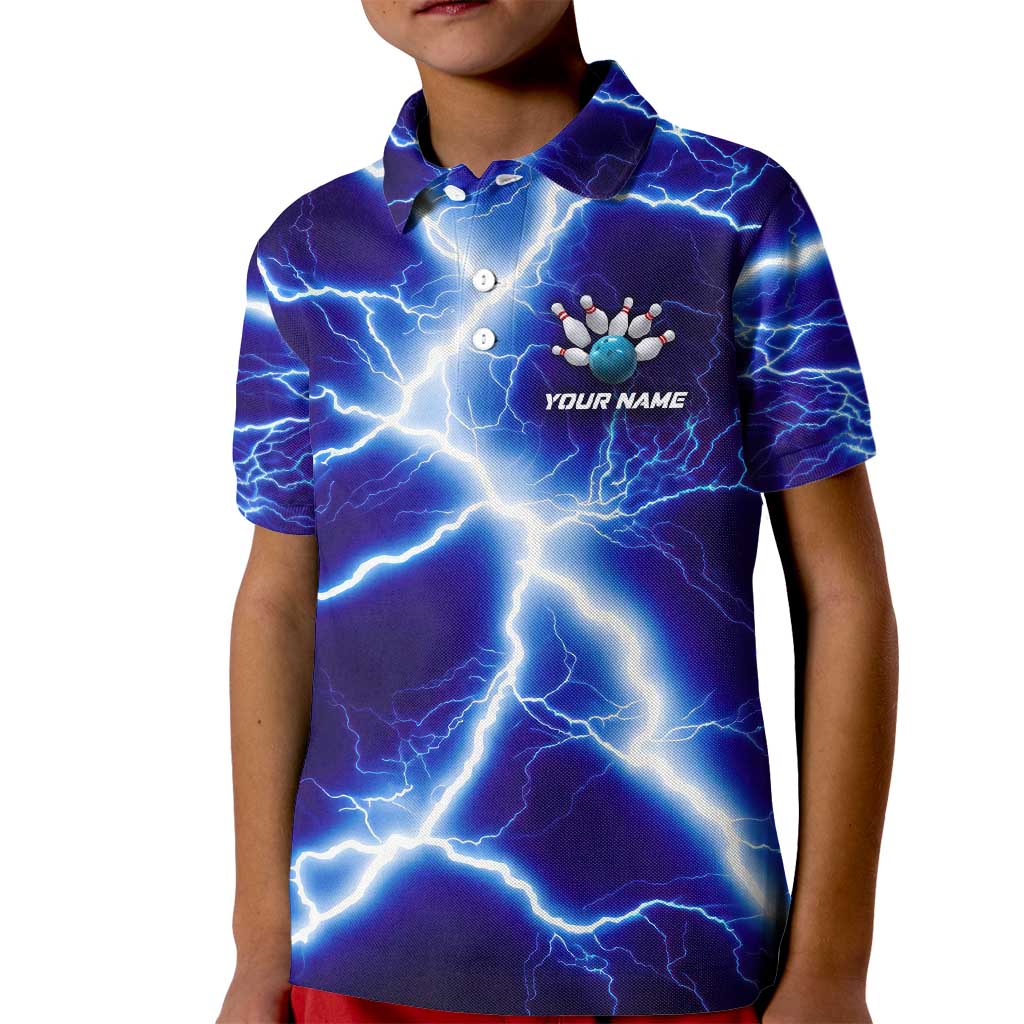 Snake and Bowling Ball Design Kid Polo Shirt with Lightning Background and Custom Team Name Text - Wonder Print Shop