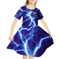 Snake and Bowling Ball Design Kid Short Sleeve Dress with Lightning Background and Custom Team Name Text - Wonder Print Shop