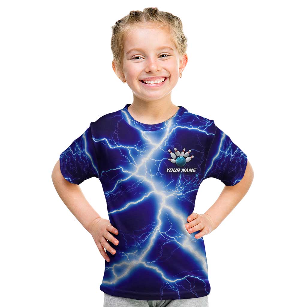 Snake and Bowling Ball Design Kid T Shirt with Lightning Background and Custom Team Name Text - Wonder Print Shop