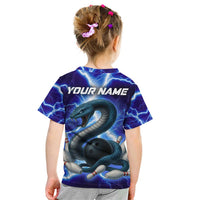 Snake and Bowling Ball Design Kid T Shirt with Lightning Background and Custom Team Name Text - Wonder Print Shop