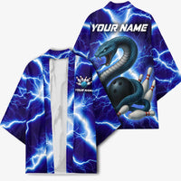 Snake and Bowling Ball Design Kimono with Lightning Background and Custom Team Name Text - Wonder Print Shop