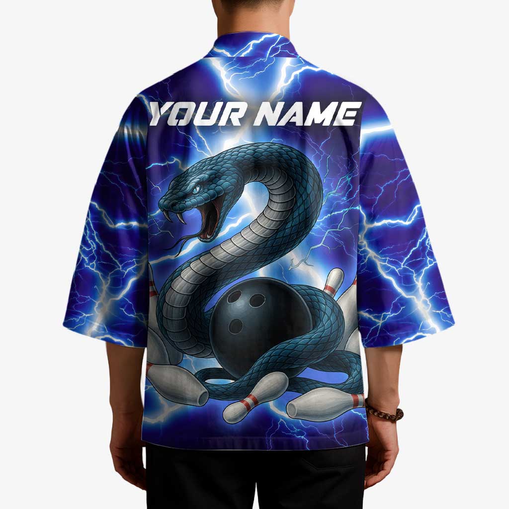 Snake and Bowling Ball Design Kimono with Lightning Background and Custom Team Name Text - Wonder Print Shop
