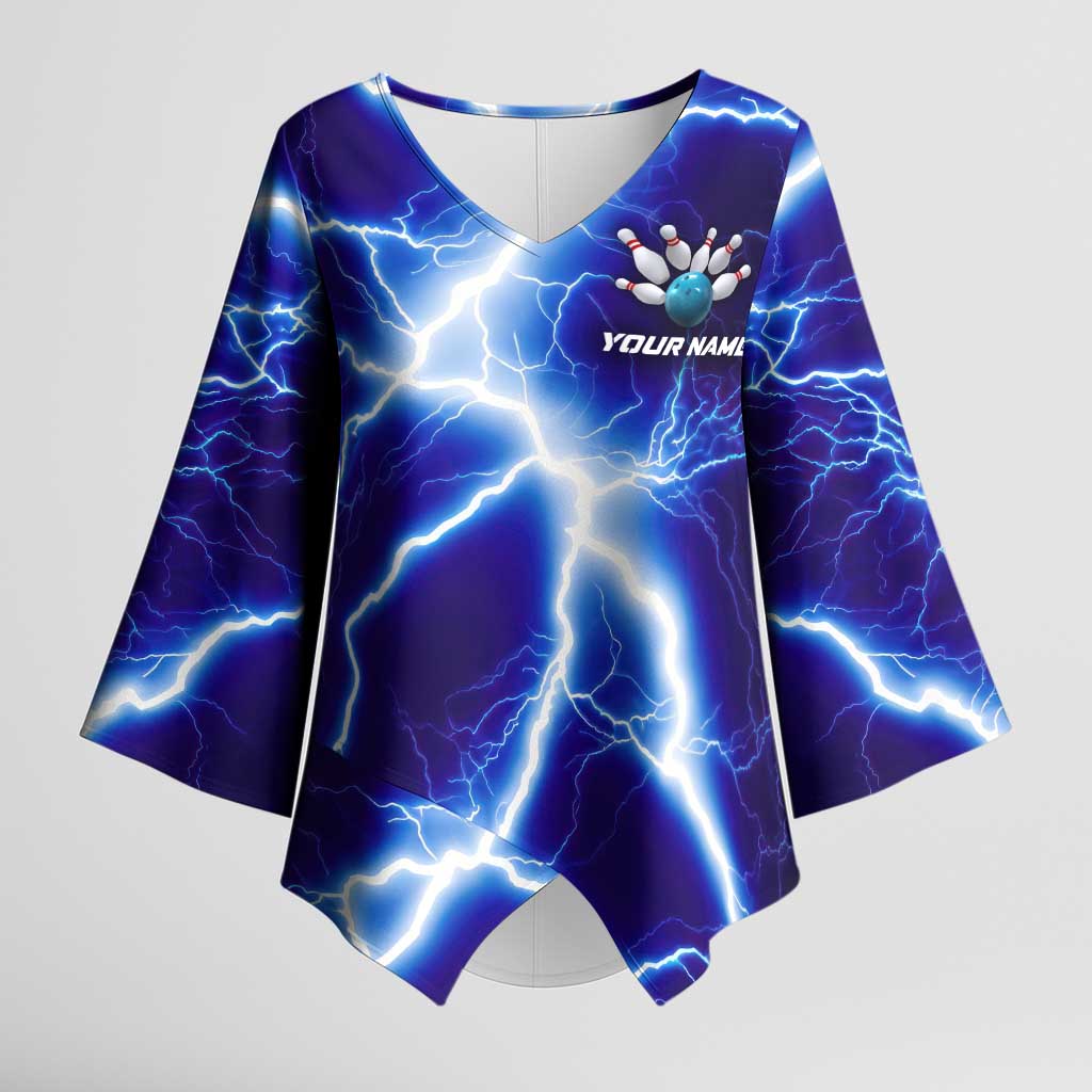 Snake and Bowling Ball Design Kimono Sleeve Blouse with Lightning Background and Custom Team Name Text - Wonder Print Shop