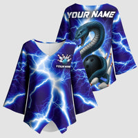 Snake and Bowling Ball Design Kimono Sleeve Blouse with Lightning Background and Custom Team Name Text - Wonder Print Shop