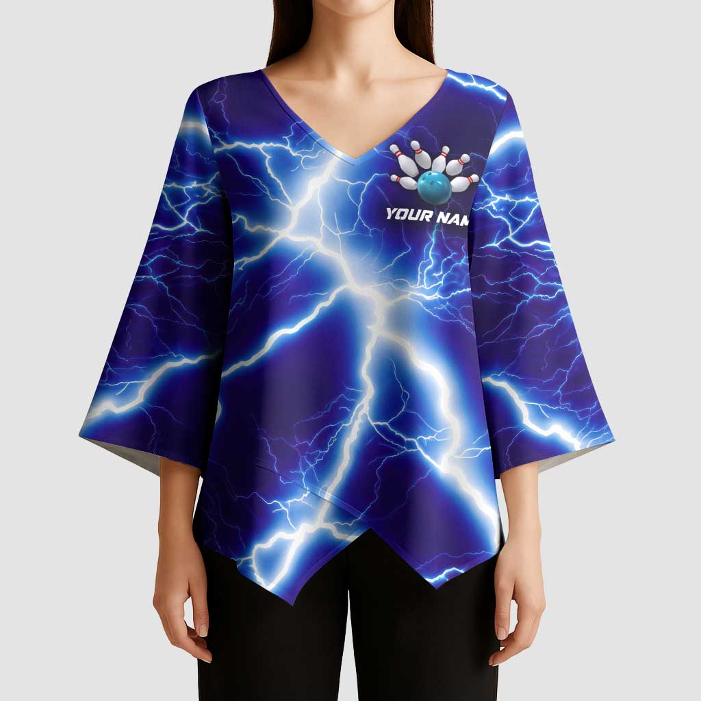 Snake and Bowling Ball Design Kimono Sleeve Blouse with Lightning Background and Custom Team Name Text - Wonder Print Shop
