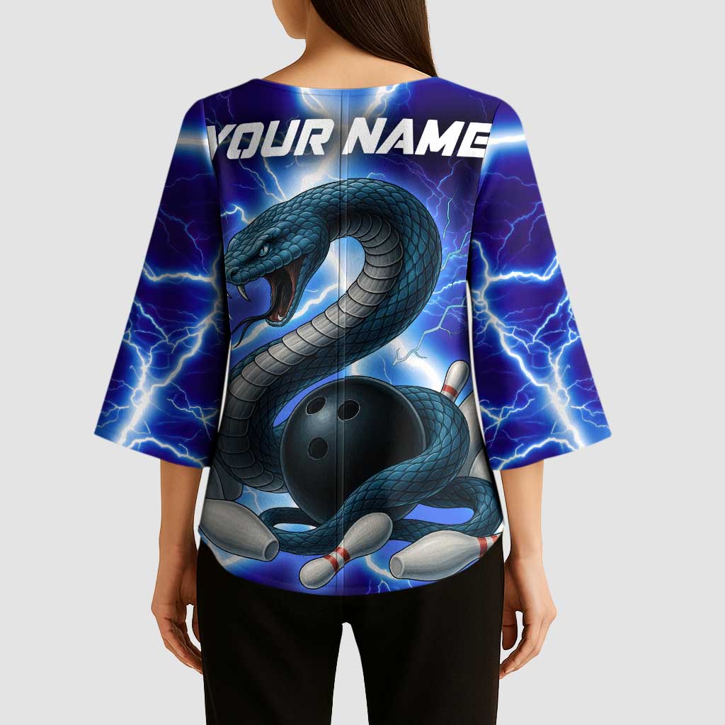 Snake and Bowling Ball Design Kimono Sleeve Blouse with Lightning Background and Custom Team Name Text - Wonder Print Shop