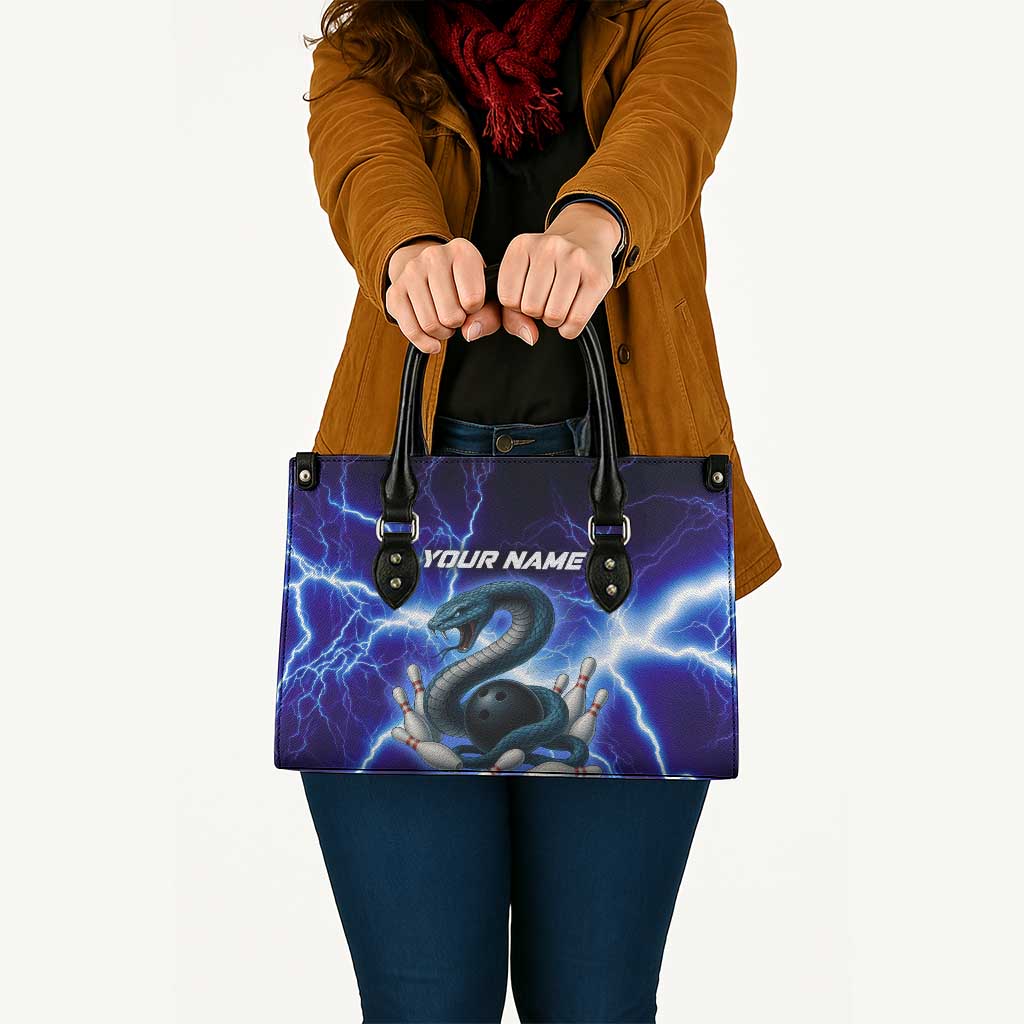 Snake and Bowling Ball Design Leather Bag with Lightning Background and Custom Team Name Text - Wonder Print Shop