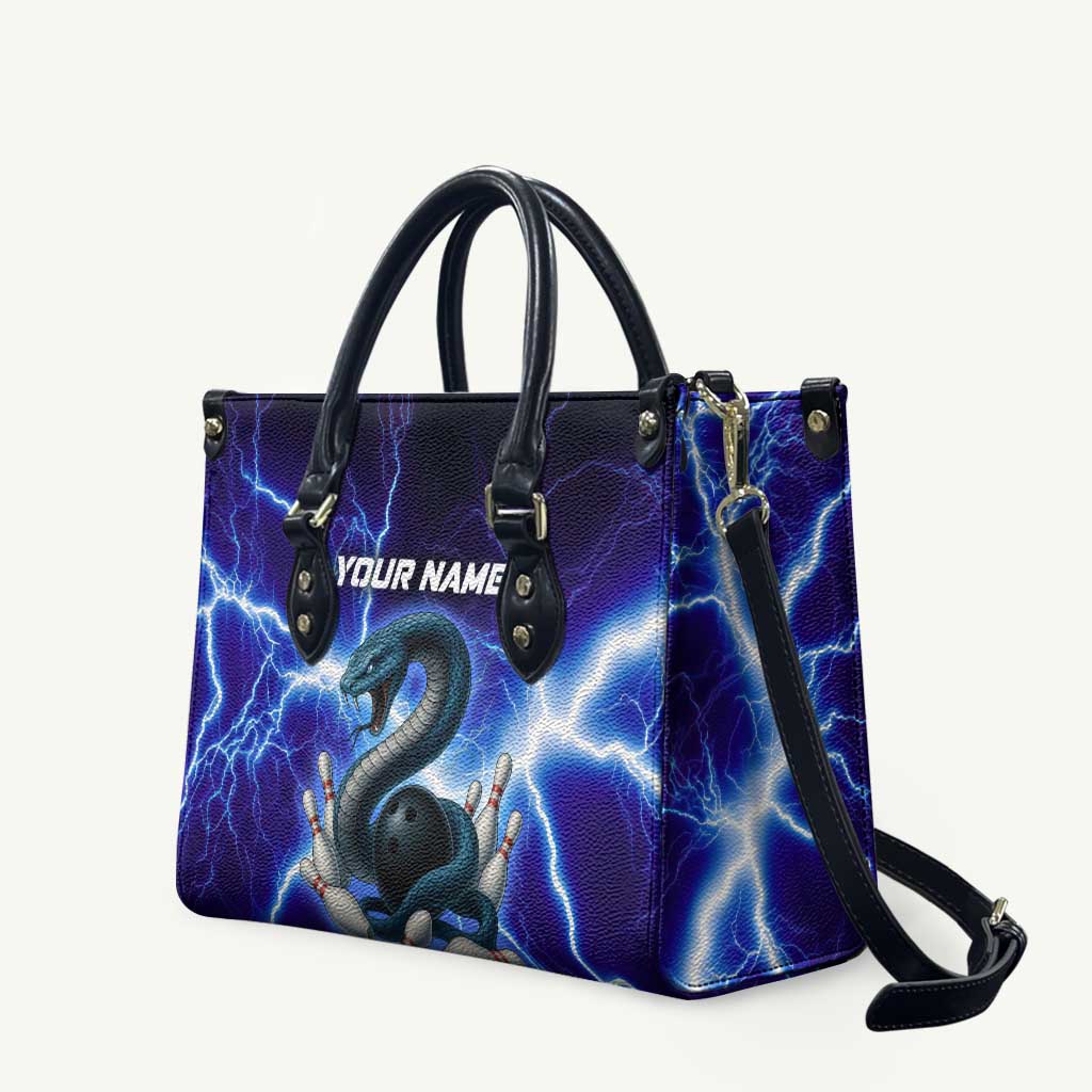 Snake and Bowling Ball Design Leather Bag with Lightning Background and Custom Team Name Text - Wonder Print Shop
