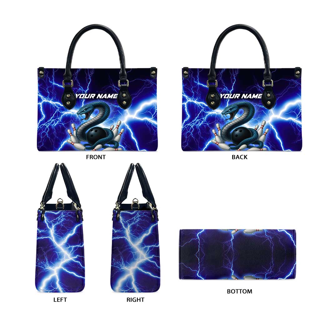 Snake and Bowling Ball Design Leather Bag with Lightning Background and Custom Team Name Text - Wonder Print Shop