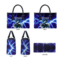 Snake and Bowling Ball Design Leather Bag with Lightning Background and Custom Team Name Text - Wonder Print Shop