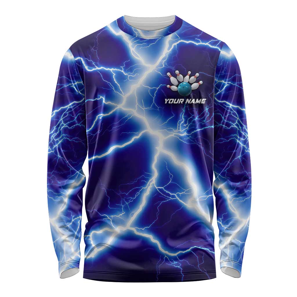Snake and Bowling Ball Design Long Sleeve Shirt with Lightning Background and Custom Team Name Text - Wonder Print Shop