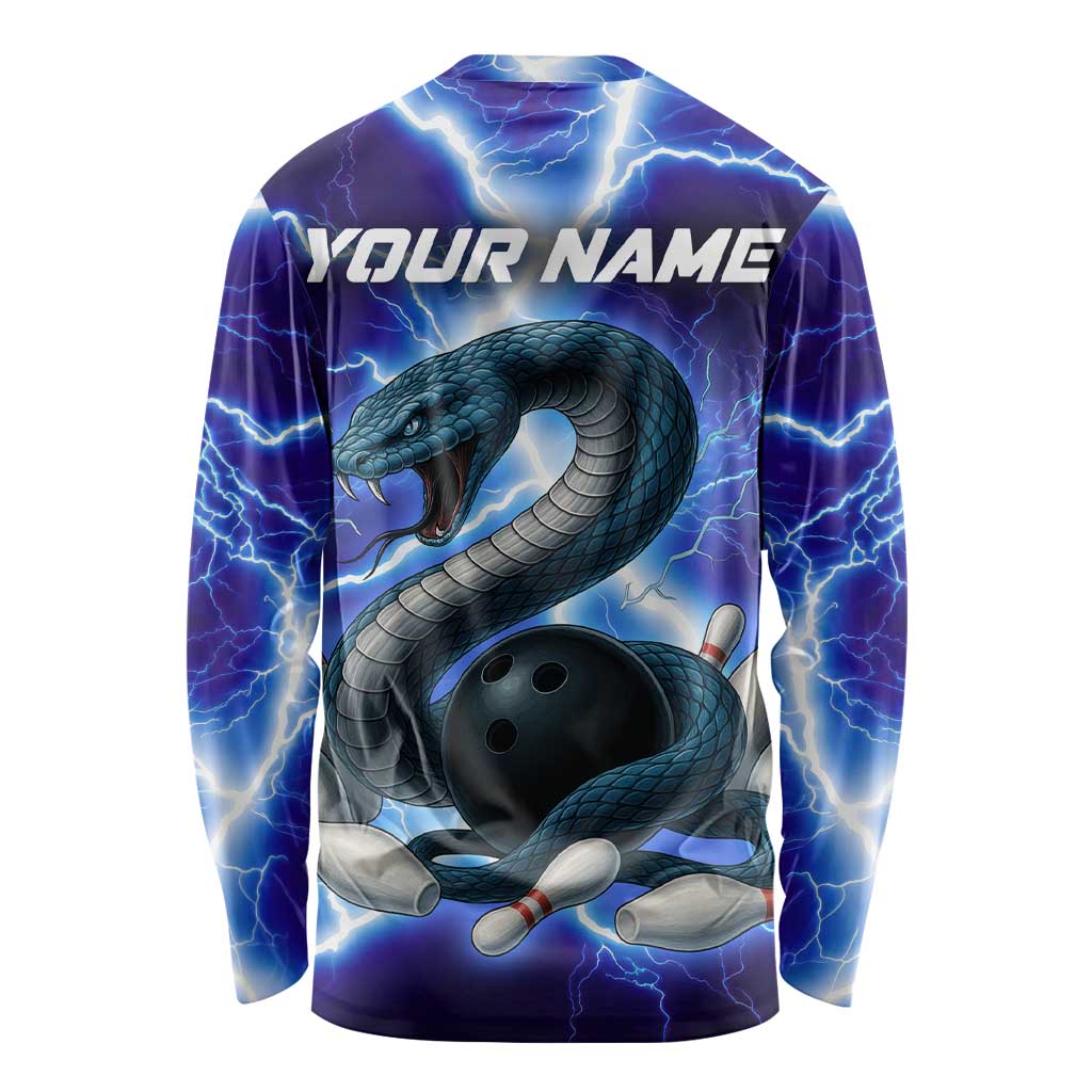 Snake and Bowling Ball Design Long Sleeve Shirt with Lightning Background and Custom Team Name Text - Wonder Print Shop