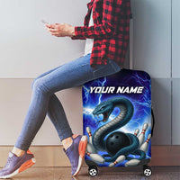 Snake and Bowling Ball Design Luggage Cover with Lightning Background and Custom Team Name Text - Wonder Print Shop