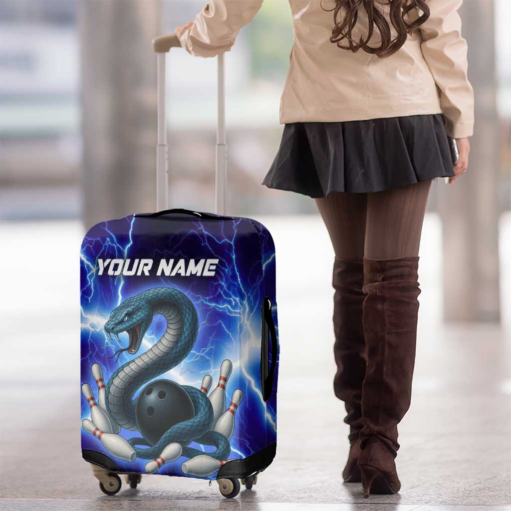 Snake and Bowling Ball Design Luggage Cover with Lightning Background and Custom Team Name Text - Wonder Print Shop