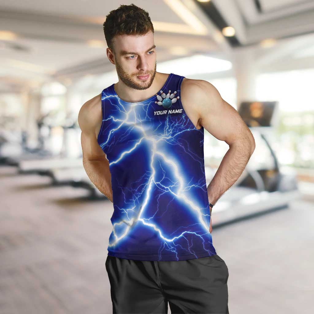 Snake and Bowling Ball Design Men Tank Top with Lightning Background and Custom Team Name Text - Wonder Print Shop