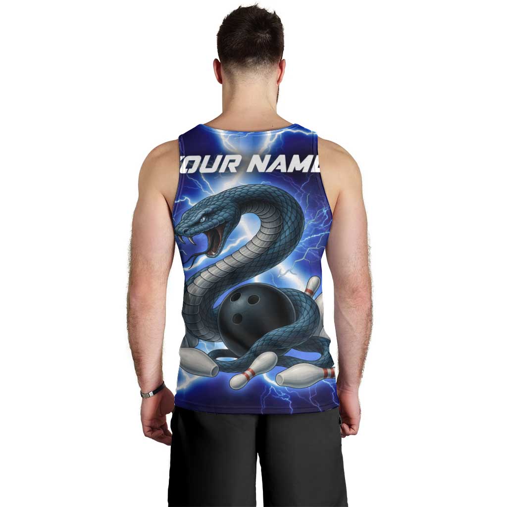 Snake and Bowling Ball Design Men Tank Top with Lightning Background and Custom Team Name Text - Wonder Print Shop