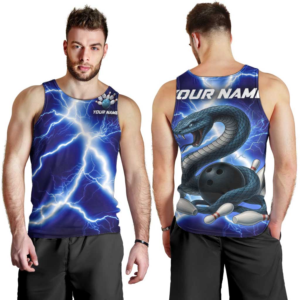 Snake and Bowling Ball Design Men Tank Top with Lightning Background and Custom Team Name Text - Wonder Print Shop