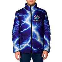Snake and Bowling Ball Design Padded Jacket with Lightning Background and Custom Team Name Text - Wonder Print Shop