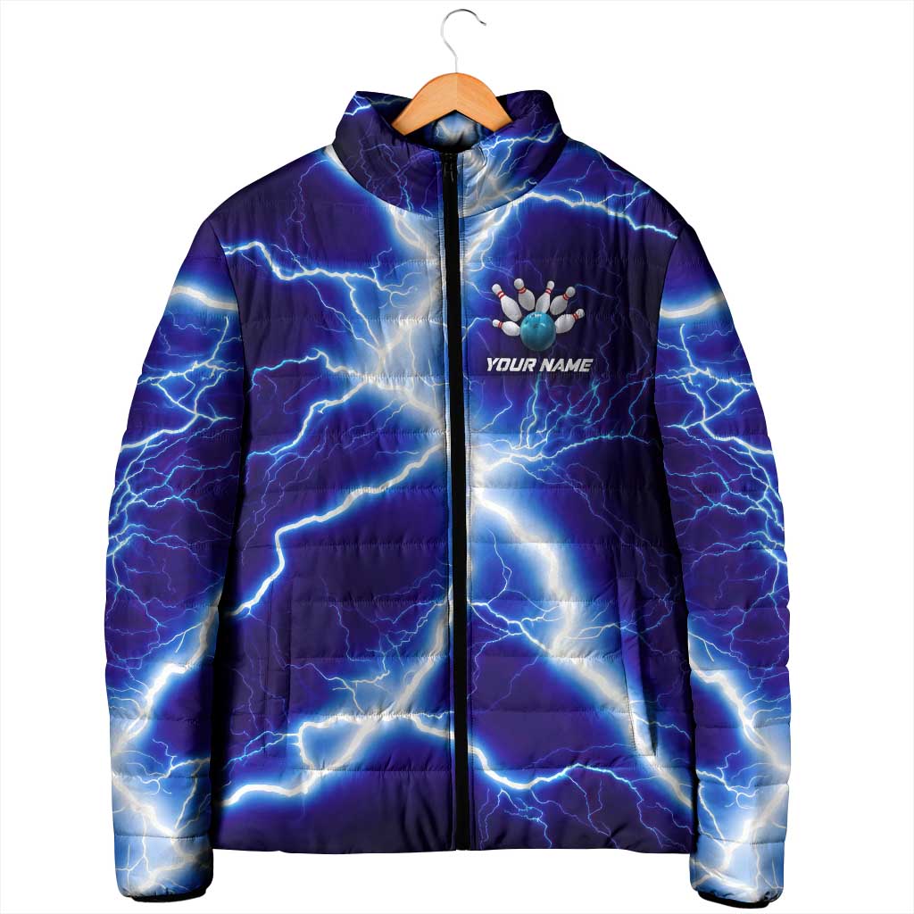 Snake and Bowling Ball Design Padded Jacket with Lightning Background and Custom Team Name Text - Wonder Print Shop