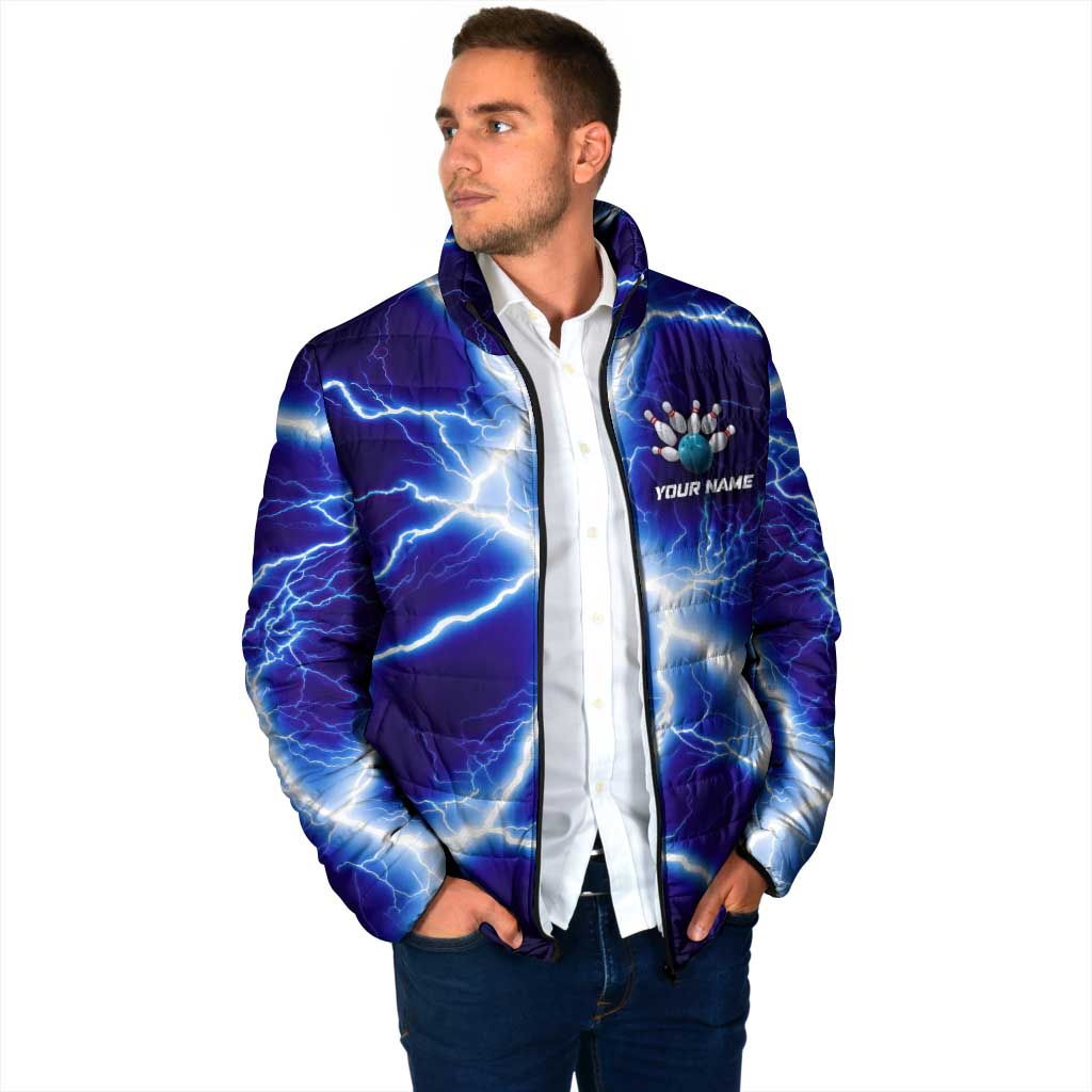 Snake and Bowling Ball Design Padded Jacket with Lightning Background and Custom Team Name Text - Wonder Print Shop