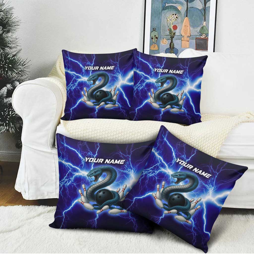 Snake and Bowling Ball Design Pillow Cover with Lightning Background and Custom Team Name Text - Wonder Print Shop