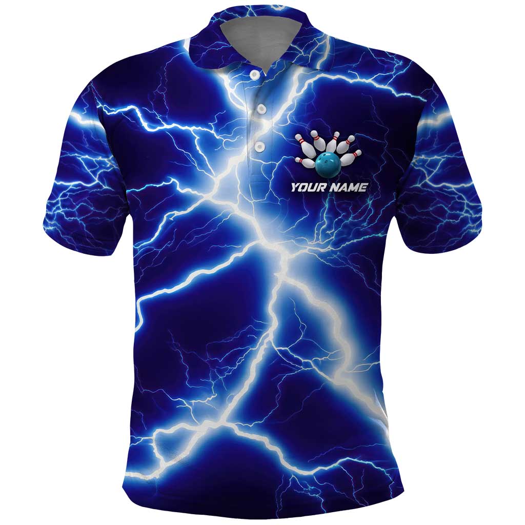 Snake and Bowling Ball Design Polo Shirt with Lightning Background and Custom Team Name Text - Wonder Print Shop
