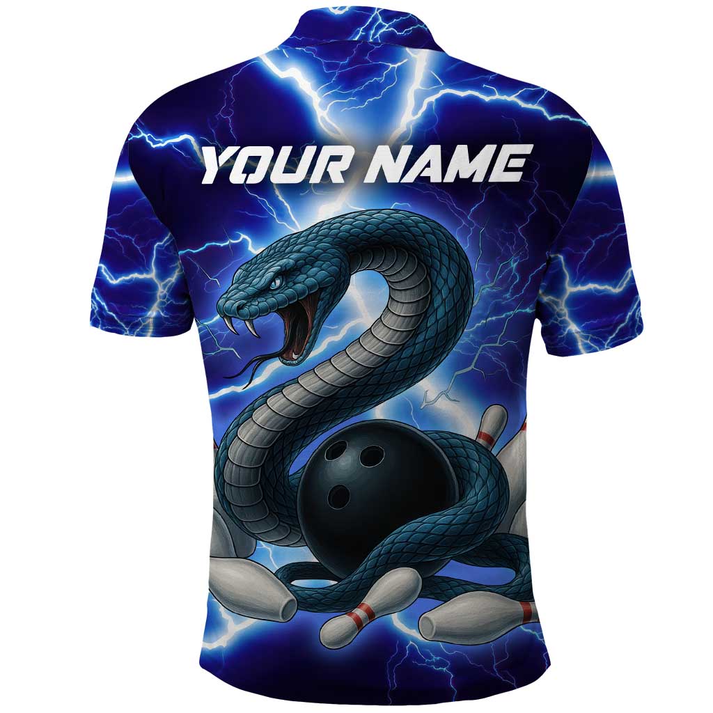 Snake and Bowling Ball Design Polo Shirt with Lightning Background and Custom Team Name Text - Wonder Print Shop